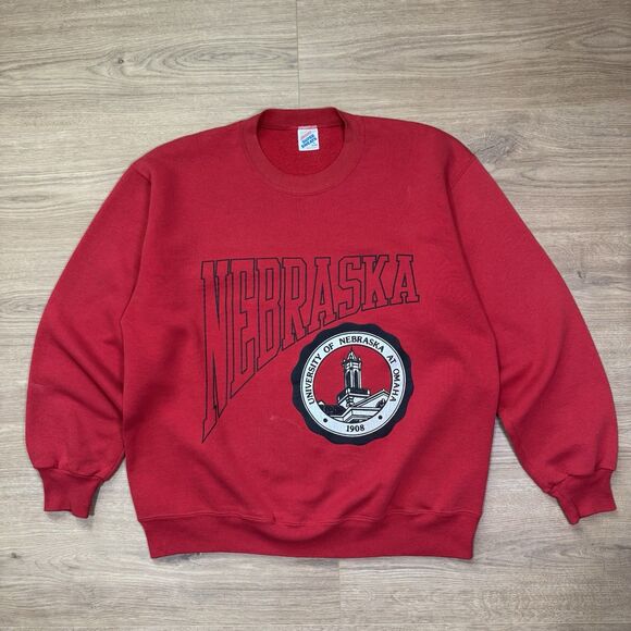 Vintage 90s Nebraska XL Red Spellout Crewneck Sweatshirt VTG Jerzees Made In USA - Picture 8 of 8